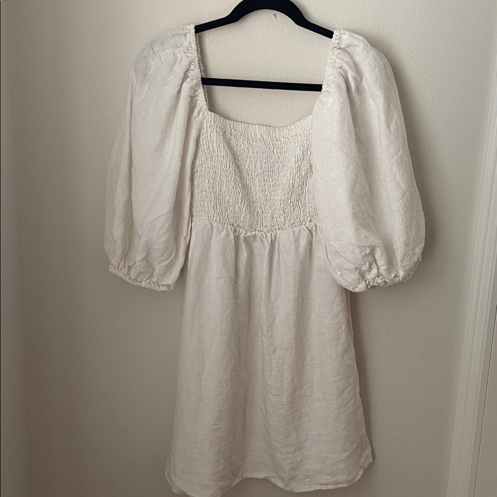 Tuckernuck White Annie Smocked Mini Linen Dress - Picture 3 of 5